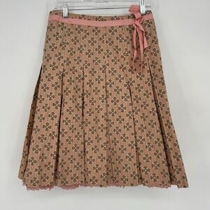 Intuitions Pleated A-line Skirt Women's Size 2 Peach Brown Medallion Lace Trim